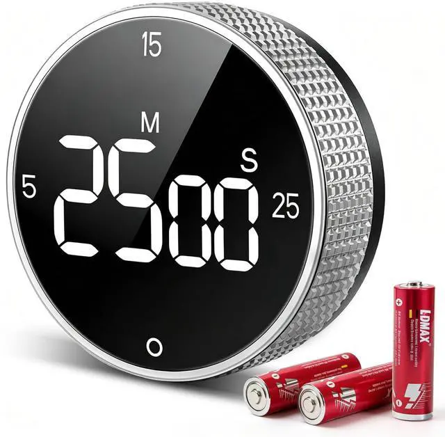 Main image of Digital Kitchen Timer with Magnetic, Large LED Display Countdown/Countup Timer, Pomodoro Preset 5/15/25 Mins, Volume & Brightness Adjustable for Cooking Baking Working Studying Silver