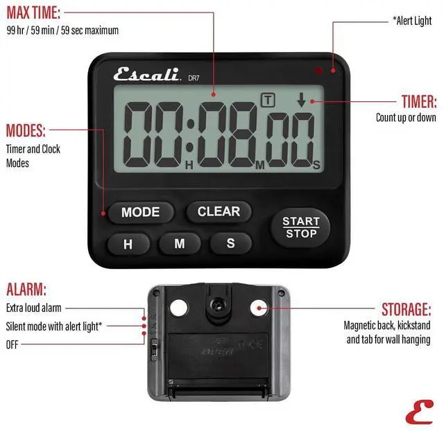 Alt view image 5 of 7 - Extra Loud Display Digital Kitchen Timer with Clock Mode, Recall Timer Magnetic Back