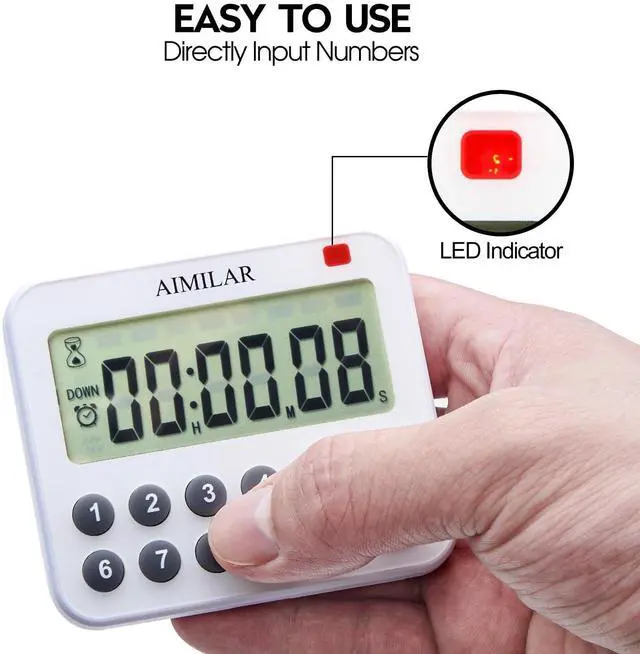 Alt view image 3 of 7 - Magnetic Digital Kitchen Timer with Direct Numerical Keypad, Loud Alarm - 99Hr Countdown Count Up Timer for Cooking Baking Classroom, Batteries Included