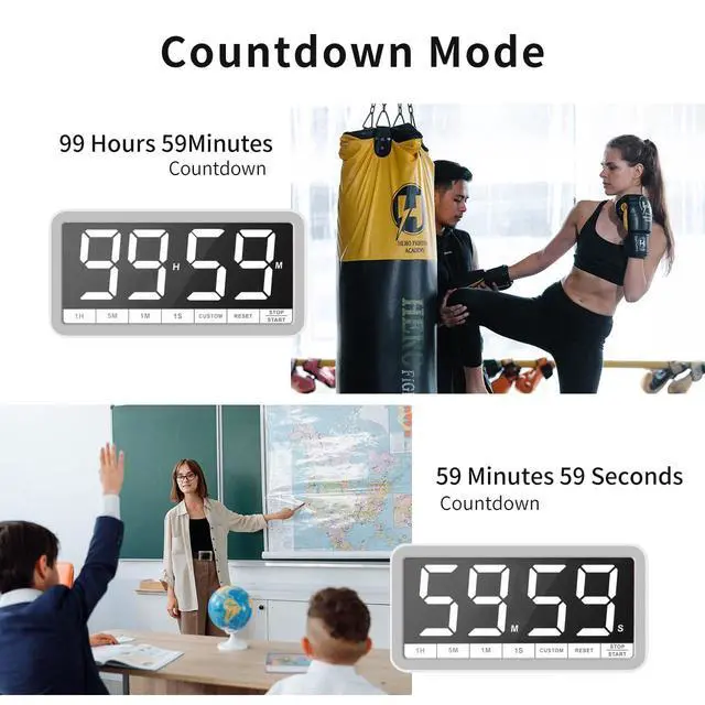 Alt view image 3 of 7 - Digital Kitchen Timer with 7.8 Extra Large Display, Magnetic, LED with 3 Brightness, 4 Alarms and 3 Volume Levels, Battery Countdown Count Up Timer for Cooking, Classroom, Home Gym (White)