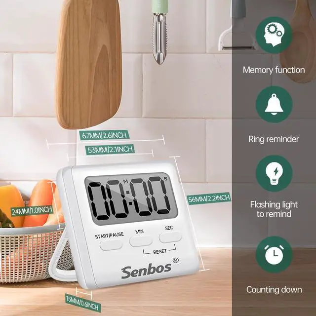 Alt view image 2 of 7 - Digital Kitchen Timer with Loud Alarm - Magnetic Countdown/Countup Timer, Silent Mode, Large LED Display for Cooking, Classroom, Kids & Seniors (White)