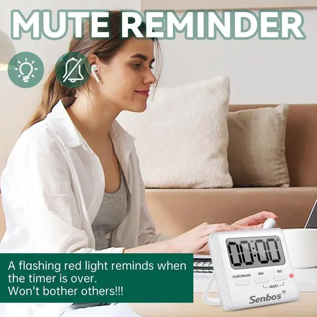 Alt view image 3 of 7 - Digital Kitchen Timer with Loud Alarm - Magnetic Countdown/Countup Timer, Silent Mode, Large LED Display for Cooking, Classroom, Kids & Seniors (White)