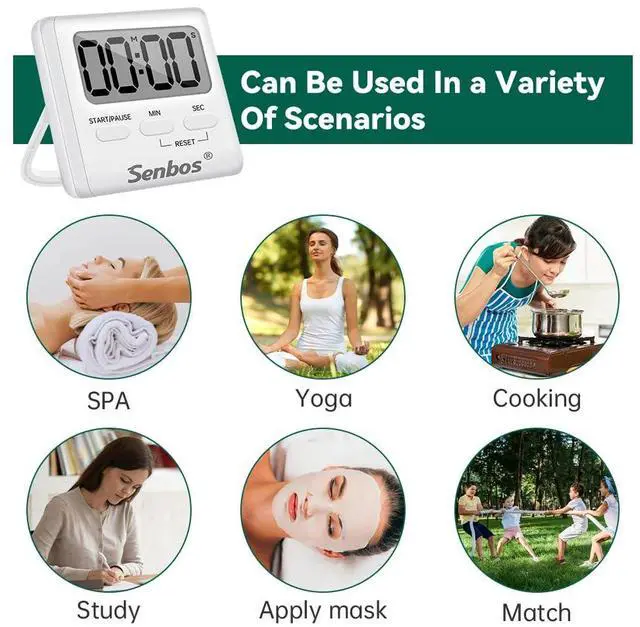 Alt view image 5 of 7 - Digital Kitchen Timer with Loud Alarm - Magnetic Countdown/Countup Timer, Silent Mode, Large LED Display for Cooking, Classroom, Kids & Seniors (White)
