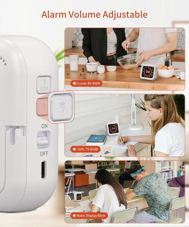Alt view image 6 of 7 - Digital Visual Timer - Max 11H 59M Rechargeable Countdown Timer with VA Display, Clear Digits, Adjustable Volume and Brightness, Magnetic Digital Timer for Kitchen, Classroom, Office (White)