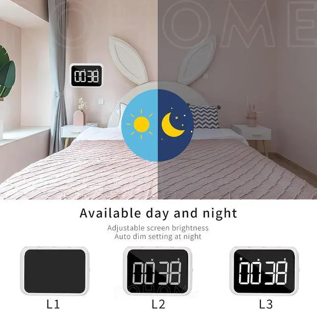 Alt view image 4 of 7 - Digital Large Display Visual Timer Stopwatch for Kitchen Teacher School Classroom Cooking, Night Light Magnetic Bathroom Makeup Mirror LED Stop Clock Timer, 99 Minutes Countdown, Loud/Silent (White)