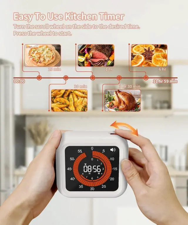 Alt view image 3 of 7 - Digital Visual Timer - Max 11H 59M Rechargeable Countdown Timer with VA Display, Clear Digits, Adjustable Volume and Brightness, Magnetic Digital Timer for Kitchen, Classroom, Office (White)