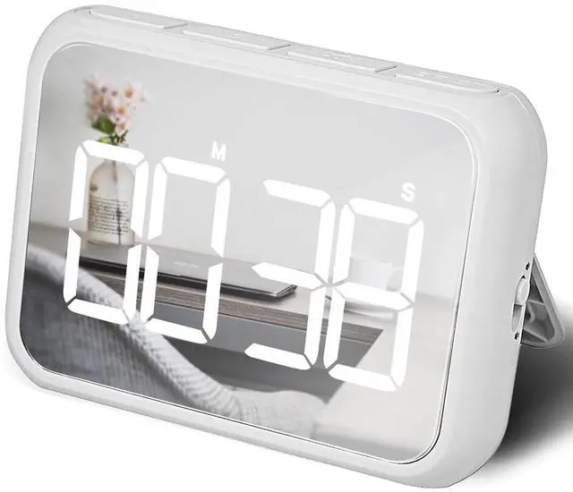 Main image of Digital Large Display Visual Timer Stopwatch for Kitchen Teacher School Classroom Cooking, Night Light Magnetic Bathroom Makeup Mirror LED Stop Clock Timer, 99 Minutes Countdown, Loud/Silent (White)
