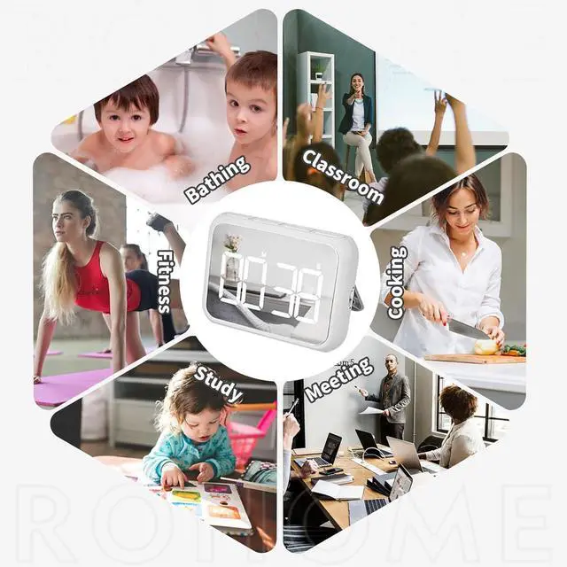 Alt view image 3 of 7 - Digital Large Display Visual Timer Stopwatch for Kitchen Teacher School Classroom Cooking, Night Light Magnetic Bathroom Makeup Mirror LED Stop Clock Timer, 99 Minutes Countdown, Loud/Silent (White)