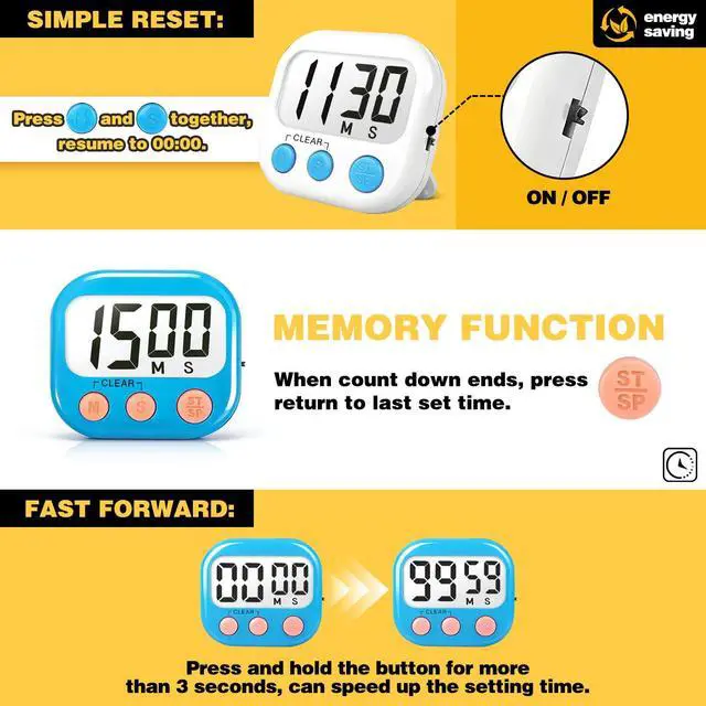 Alt view image 4 of 7 - Classroom Timers for Teachers Kids Large Magnetic Digital Timer Teacher Supplies 2 Pack-Blue White