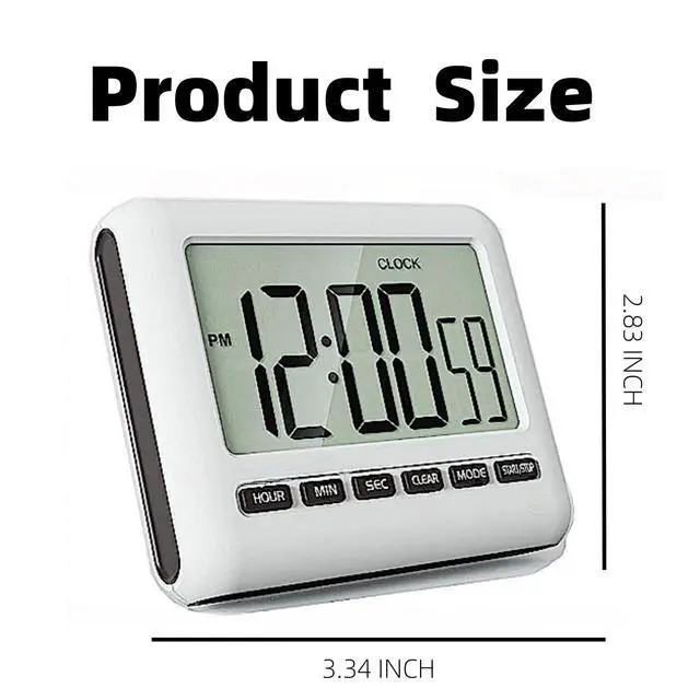 Alt view image 2 of 7 - Magnetic Clock Digital Small for Fridge Stove with Clip Kitchen Timer Clocks Large Screen Loud Alarm 12/24 Hour Multi-Functional Countdown for Baking Sports Office Classroom 3.34x2.83 Inches Black
