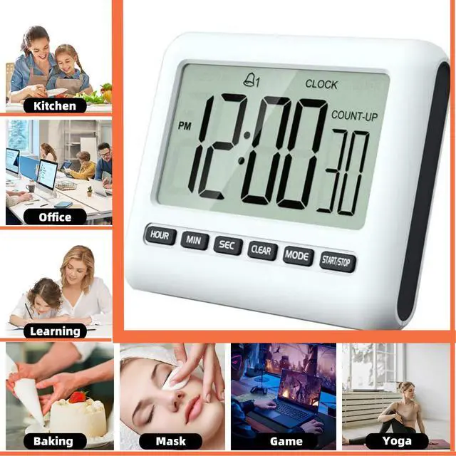 Alt view image 7 of 7 - Magnetic Clock Digital Small for Fridge Stove with Clip Kitchen Timer Clocks Large Screen Loud Alarm 12/24 Hour Multi-Functional Countdown for Baking Sports Office Classroom 3.34x2.83 Inches Black