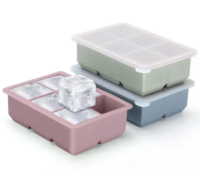 Main image of Silicone Ice Cube Trays 3 Pack - Large Size Silicone Ice Cube Molds with Leak Proof Removable Lid Square Ice Cube Tray And BPA Free for Cocktail,Whiskey, Stackable Flexible Ice