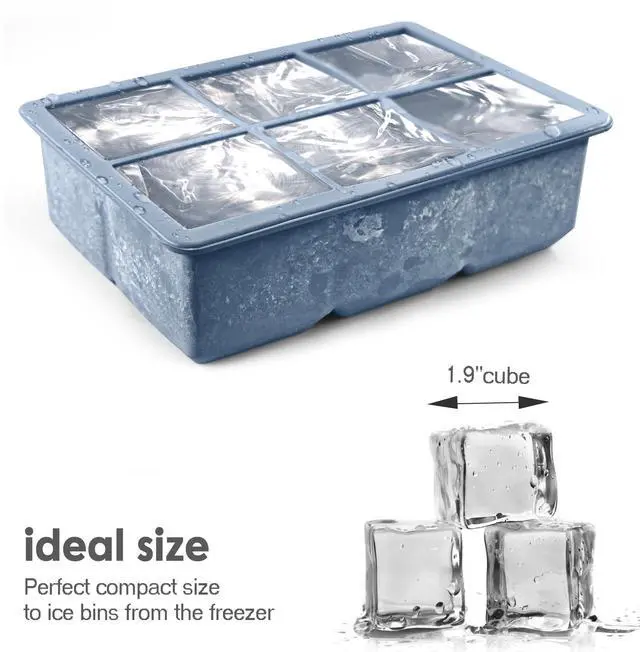 Alt view image 3 of 6 - Silicone Ice Cube Trays 3 Pack - Large Size Silicone Ice Cube Molds with Leak Proof Removable Lid Square Ice Cube Tray And BPA Free for Cocktail,Whiskey, Stackable Flexible Ice