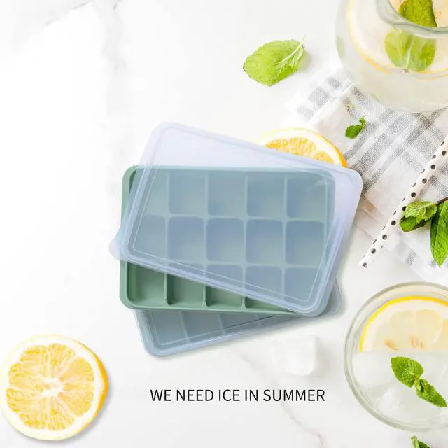 Alt view image 4 of 7 - Ice Cube Trays Set of 2, Easy Release 15 Flexible Silicone Ice Cube Molds with Removable Lid Reusable Freezer Ice Trays Stackable for Whiskey, BPA Free (BAMBOO GREEN)