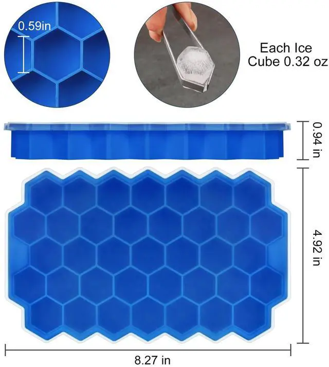 Alt view image 2 of 6 - Ice Cube Trays for Freezer with Lid-37 Grid Silicone for Small Ice Cube Molds,Easy-Release Reusable in Organizer Bins or Ice Bucket for Cocktail bar or Iced Coffee Cup