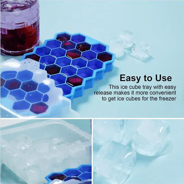 Alt view image 4 of 6 - Ice Cube Trays for Freezer with Lid-37 Grid Silicone for Small Ice Cube Molds,Easy-Release Reusable in Organizer Bins or Ice Bucket for Cocktail bar or Iced Coffee Cup