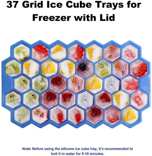 Alt view image 3 of 6 - Ice Cube Trays for Freezer with Lid-37 Grid Silicone for Small Ice Cube Molds,Easy-Release Reusable in Organizer Bins or Ice Bucket for Cocktail bar or Iced Coffee Cup