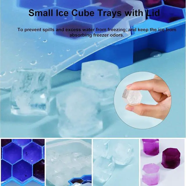 Alt view image 5 of 6 - Ice Cube Trays for Freezer with Lid-37 Grid Silicone for Small Ice Cube Molds,Easy-Release Reusable in Organizer Bins or Ice Bucket for Cocktail bar or Iced Coffee Cup