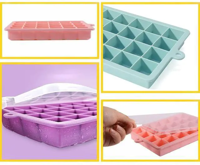 Alt view image 4 of 7 - Ice Cube Tray, 3 Pack Silicone Ice Cube Molds, Ice Cube Trays, Silicone Ice Trays, Easier to Release, BPA Free for Alcohol/Coffee/Beverages (Pink, Light blue, Purple)