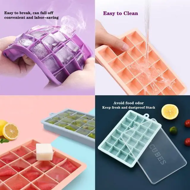 Alt view image 5 of 7 - Ice Cube Tray, 3 Pack Silicone Ice Cube Molds, Ice Cube Trays, Silicone Ice Trays, Easier to Release, BPA Free for Alcohol/Coffee/Beverages (Pink, Light blue, Purple)