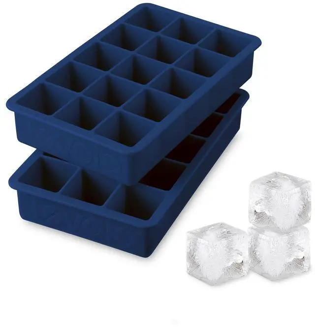 Main image of Silicone Ice Cube Tray Deep Indigo Pack of 2 BPA Free Ice Tray Mold for Coffee Drinks Cocktails, Dishwasher Safe Easy Release Perfect 1 Inch Cube Ice Tray for Whiskey Bourbon Spirits