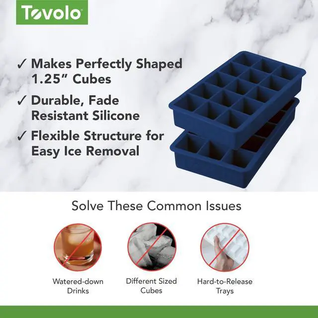 Alt view image 3 of 6 - Silicone Ice Cube Tray Deep Indigo Pack of 2 BPA Free Ice Tray Mold for Coffee Drinks Cocktails, Dishwasher Safe Easy Release Perfect 1 Inch Cube Ice Tray for Whiskey Bourbon Spirits