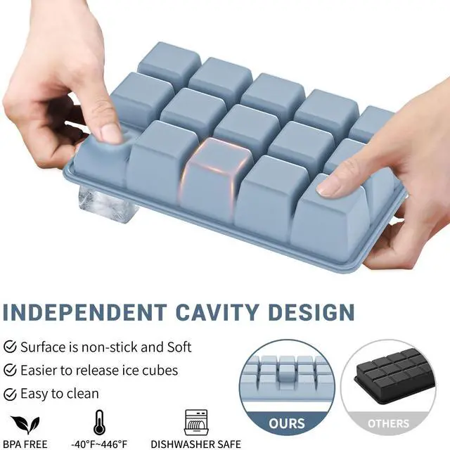 Alt view image 2 of 5 - Silicone Ice Cube Tray 3 Pack - EASY RELEASE ice cube tray with lid, BPA Free Ice Cubes Trays for Freezer,ice cube mold for Cocktail,Whiskey (Blue+Pink+Green)
