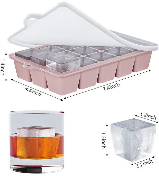 Alt view image 4 of 5 - Silicone Ice Cube Tray 3 Pack - EASY RELEASE ice cube tray with lid, BPA Free Ice Cubes Trays for Freezer,ice cube mold for Cocktail,Whiskey (Blue+Pink+Green)