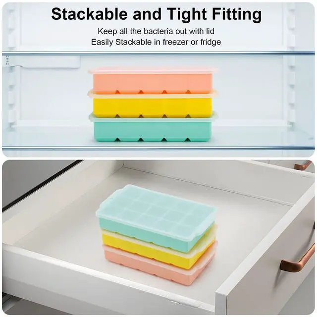 Alt view image 3 of 6 - Silicone Ice Cube Tray, Ice Tray for Freezer with Lid, 3 Pack Ice Cube Trays for Freezer with 45 Flexible Easy Release Ice Trays