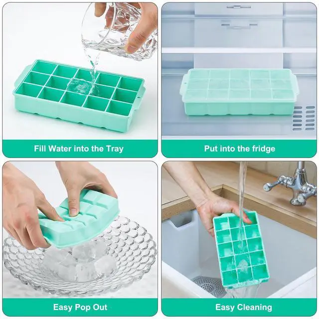 Alt view image 4 of 6 - Silicone Ice Cube Tray, Ice Tray for Freezer with Lid, 3 Pack Ice Cube Trays for Freezer with 45 Flexible Easy Release Ice Trays
