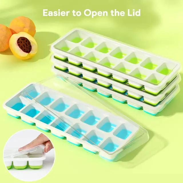 Alt view image 7 of 7 - Ice Cube Trays 4 Pack, Silicone with Removable Lid, Easy-Release Flexible 14-cube Trays, LFGB Certified and BPA Free, Stackable Covers for Cocktail, Freezer