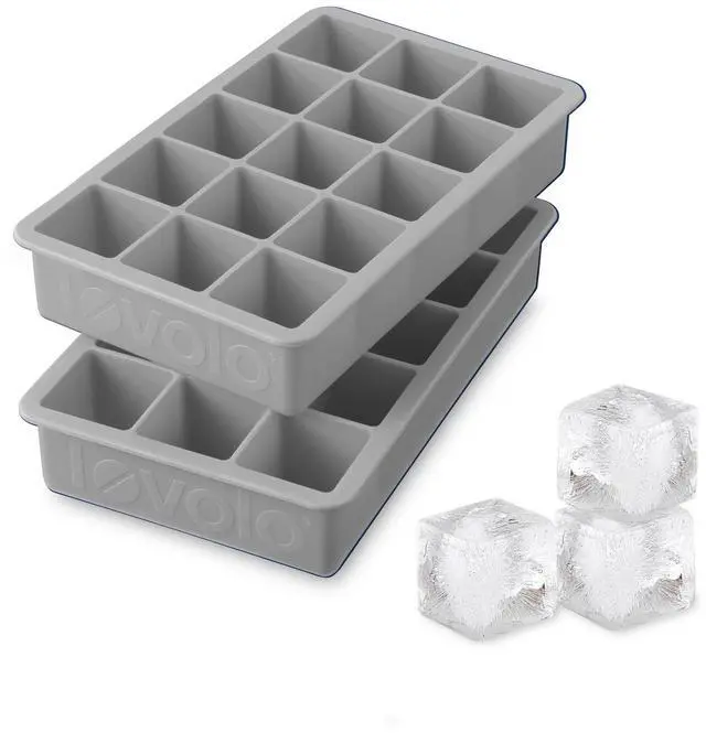 Main image of Silicone Ice Cube Tray Oyster Gray Pack of 2 BPA Free Ice Tray Mold for Coffee Drinks Cocktails, Dishwasher Safe Easy Release Perfect 1 Inch Cube Ice Tray for Whiskey Bourbon Spirits