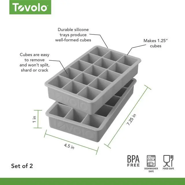 Alt view image 6 of 6 - Silicone Ice Cube Tray Oyster Gray Pack of 2 BPA Free Ice Tray Mold for Coffee Drinks Cocktails, Dishwasher Safe Easy Release Perfect 1 Inch Cube Ice Tray for Whiskey Bourbon Spirits