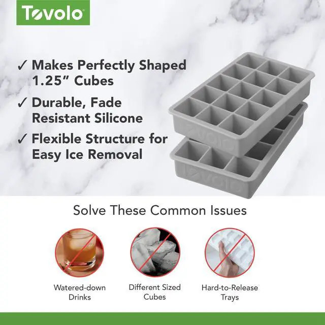 Alt view image 3 of 6 - Silicone Ice Cube Tray Oyster Gray Pack of 2 BPA Free Ice Tray Mold for Coffee Drinks Cocktails, Dishwasher Safe Easy Release Perfect 1 Inch Cube Ice Tray for Whiskey Bourbon Spirits