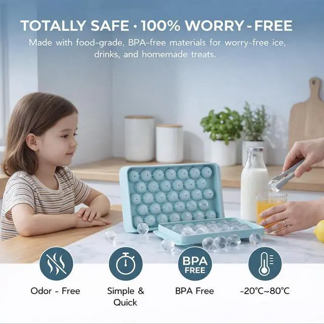 Alt view image 4 of 7 - Ice Cube Tray with Lid and Bin - Round Ice Trays for Freezer with Lid - Ice Cube Trays for Freezer with Ice Container (1"-2PACK Blue)