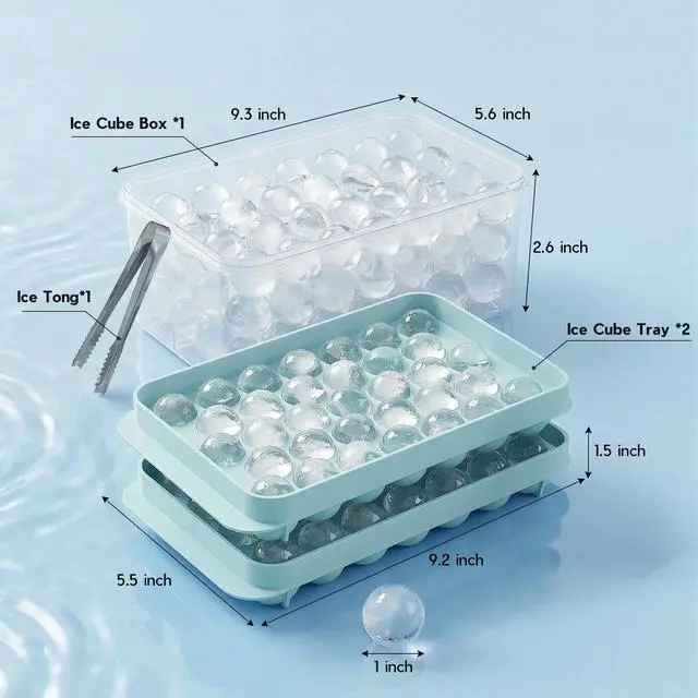 Alt view image 6 of 7 - Ice Cube Tray with Lid and Bin - Round Ice Trays for Freezer with Lid - Ice Cube Trays for Freezer with Ice Container (1"-2PACK Blue)