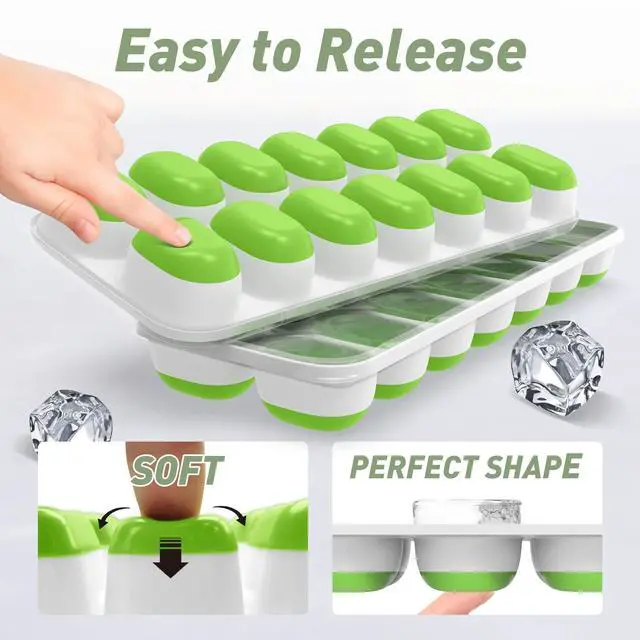 Alt view image 6 of 7 - Ice Cube Tray with Lid, 2 Packs 28 Cubes Durable Stackable Ice Cube Trays for Freezer with Removable Lids, Easy-Release Plastic & Silicone Ice Tray for Cocktail, Coffee.