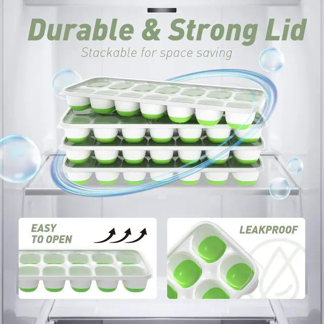 Alt view image 7 of 7 - Ice Cube Tray with Lid, 2 Packs 28 Cubes Durable Stackable Ice Cube Trays for Freezer with Removable Lids, Easy-Release Plastic & Silicone Ice Tray for Cocktail, Coffee.