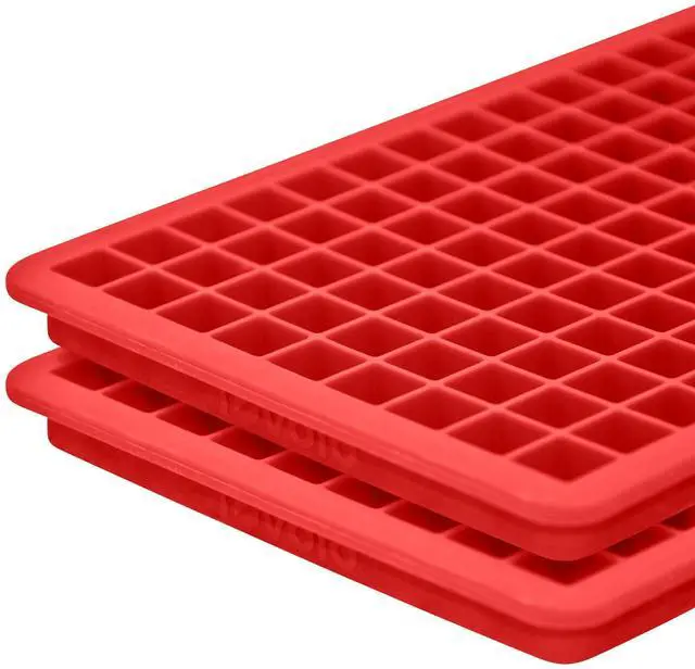 Alt view image 2 of 6 - Mini Ice Cube Tray with Lid Pack of 2 Small Ice Maker for Freezer, Silicone Mini Ice Cube Trays Small Square Nugget Ice Makes 270 Tiny Cubes BPA Free Stackable Dishwasher Safe, Candy Apple Red