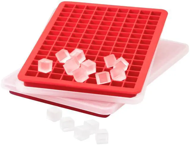 Alt view image 3 of 6 - Mini Ice Cube Tray with Lid Pack of 2 Small Ice Maker for Freezer, Silicone Mini Ice Cube Trays Small Square Nugget Ice Makes 270 Tiny Cubes BPA Free Stackable Dishwasher Safe, Candy Apple Red