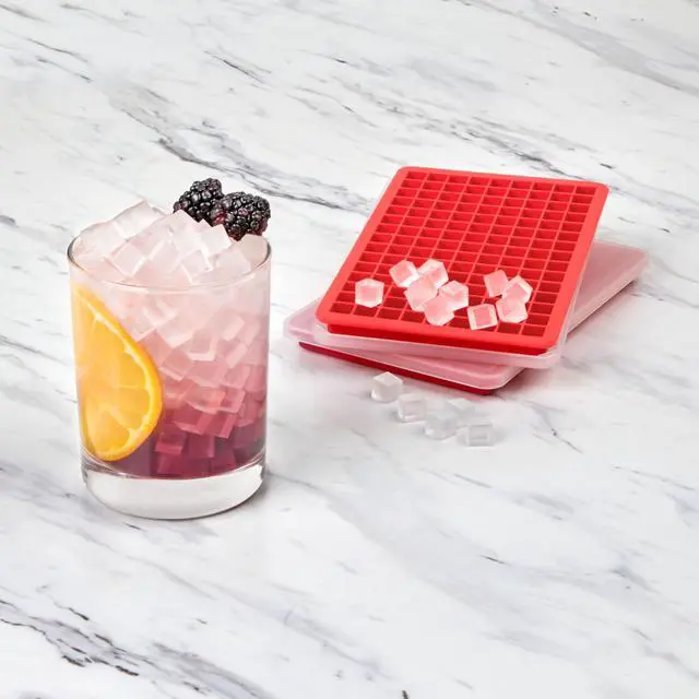 Alt view image 6 of 6 - Mini Ice Cube Tray with Lid Pack of 2 Small Ice Maker for Freezer, Silicone Mini Ice Cube Trays Small Square Nugget Ice Makes 270 Tiny Cubes BPA Free Stackable Dishwasher Safe, Candy Apple Red