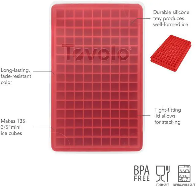 Alt view image 4 of 6 - Mini Ice Cube Tray with Lid Pack of 2 Small Ice Maker for Freezer, Silicone Mini Ice Cube Trays Small Square Nugget Ice Makes 270 Tiny Cubes BPA Free Stackable Dishwasher Safe, Candy Apple Red