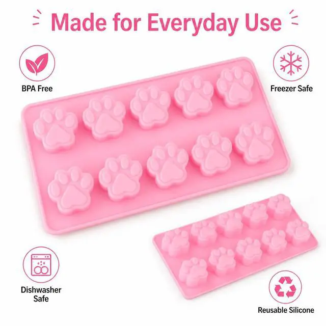 Alt view image 6 of 7 - SET OF 3 PACK X Mini Silicone DOG Pet Animal Paw Print Ice Cube Chocolate Soap Candle Tray Mold Party maker (Ships From USA)