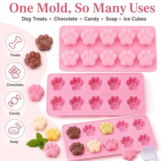 Alt view image 5 of 7 - SET OF 3 PACK X Mini Silicone DOG Pet Animal Paw Print Ice Cube Chocolate Soap Candle Tray Mold Party maker (Ships From USA)