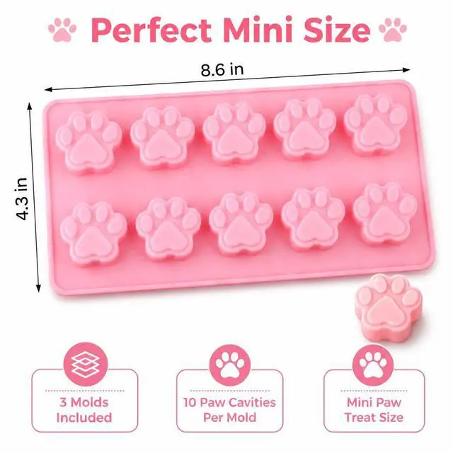 Alt view image 3 of 7 - SET OF 3 PACK X Mini Silicone DOG Pet Animal Paw Print Ice Cube Chocolate Soap Candle Tray Mold Party maker (Ships From USA)