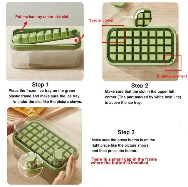 Alt view image 2 of 6 - Ice Cube Tray with Lid and Bin, 2 Pack Ice Cube Trays for Freezer, 64 Pcs Ice Cube Mold, Press Button Easy Release Ice Tray, Small Ice Cubes Maker for Drinks(Green)