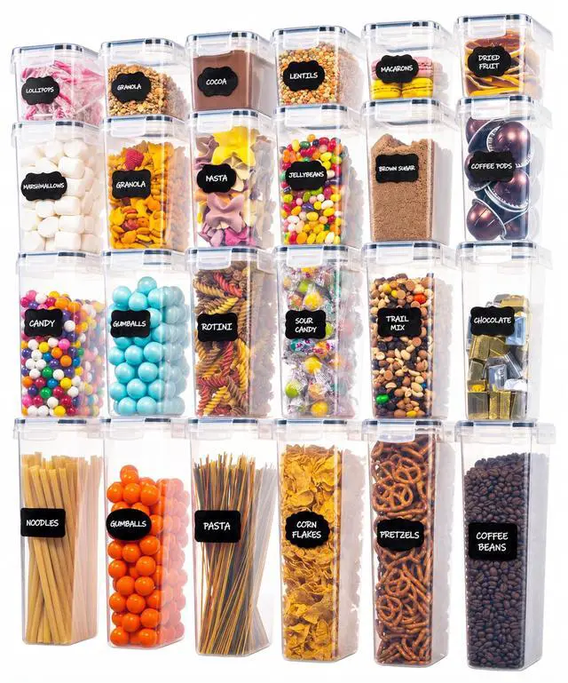 Main image of Airtight Food Storage Containers Set - Air Tight with Lids - Pasta Flour Sugar Cereal - Storage Containers for Food (Clear-24 Pack)