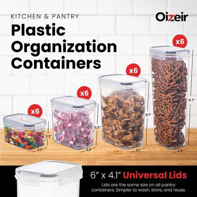 Alt view image 2 of 7 - Airtight Food Storage Containers Set - Air Tight with Lids - Pasta Flour Sugar Cereal - Storage Containers for Food (Clear-24 Pack)
