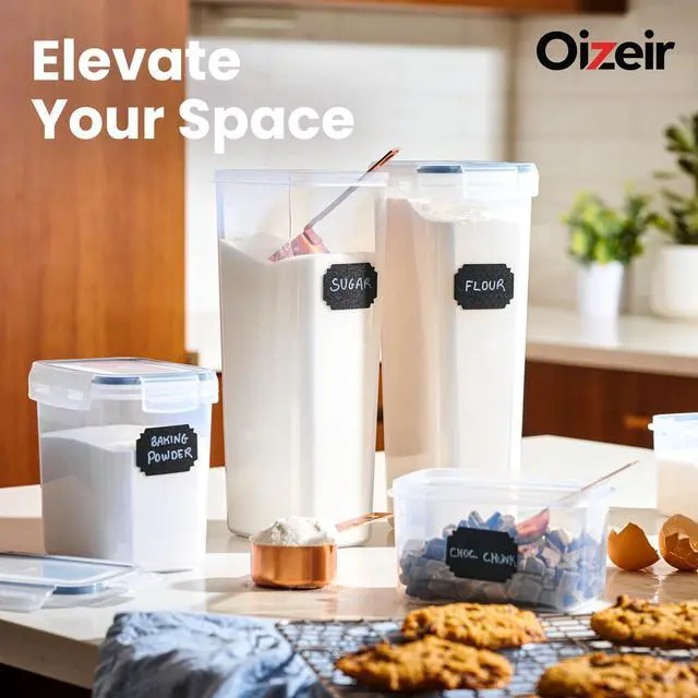 Alt view image 3 of 7 - Airtight Food Storage Containers Set - Air Tight with Lids - Pasta Flour Sugar Cereal - Storage Containers for Food (Clear-24 Pack)