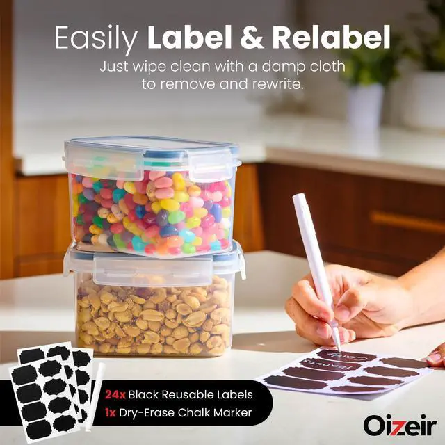 Alt view image 4 of 7 - Airtight Food Storage Containers Set - Air Tight with Lids - Pasta Flour Sugar Cereal - Storage Containers for Food (Clear-24 Pack)
